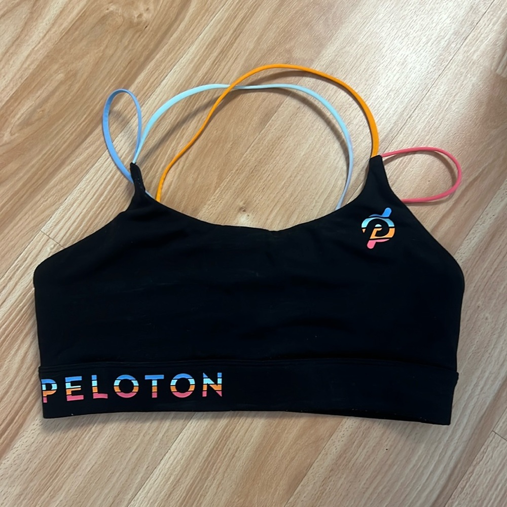 Peleton Women’s Speed Up Strappy Back Sports Bra Black/Rainbow Small